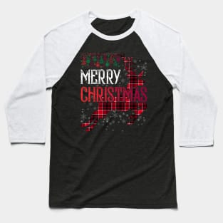 Red Plaid Merry Christmas Letter Reindeer Snowflake Buffalo Baseball T-Shirt